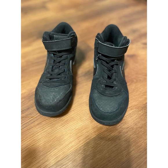 (2.5Y) Nike Court Borough Mid Casual Sneakers Triple Black Hightop Shoes - Picture 3 of 8